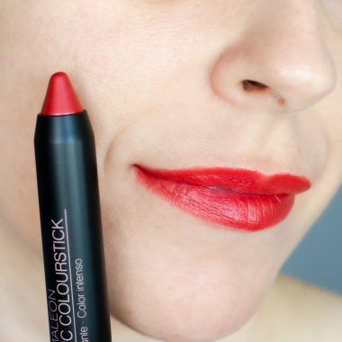 Metallic red lipstick